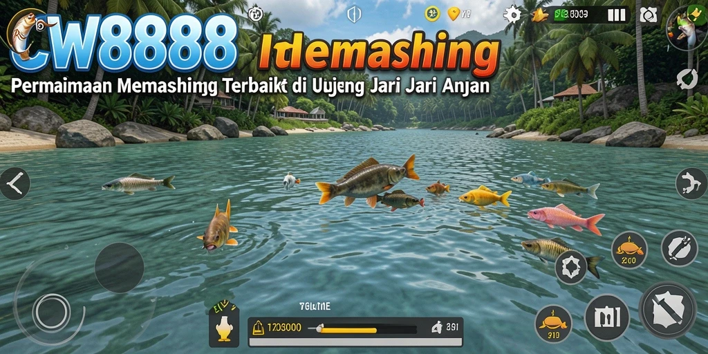 Tampilan gameplay CW8888 saat memancing dengan grafis yang memukau.