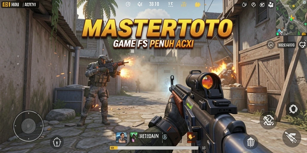 Tangkapan layar menunjukkan aksi intens dalam MASTERTOTO dengan gameplay FPS yang menegangkan.