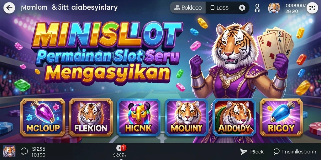 Tampilan utama MINISLOT menunjukkan gameplay seru dari mesin slot yang berwarna-warni.