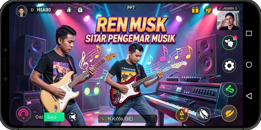 Tampilan gameplay PP7 dengan ritme musik yang seru.