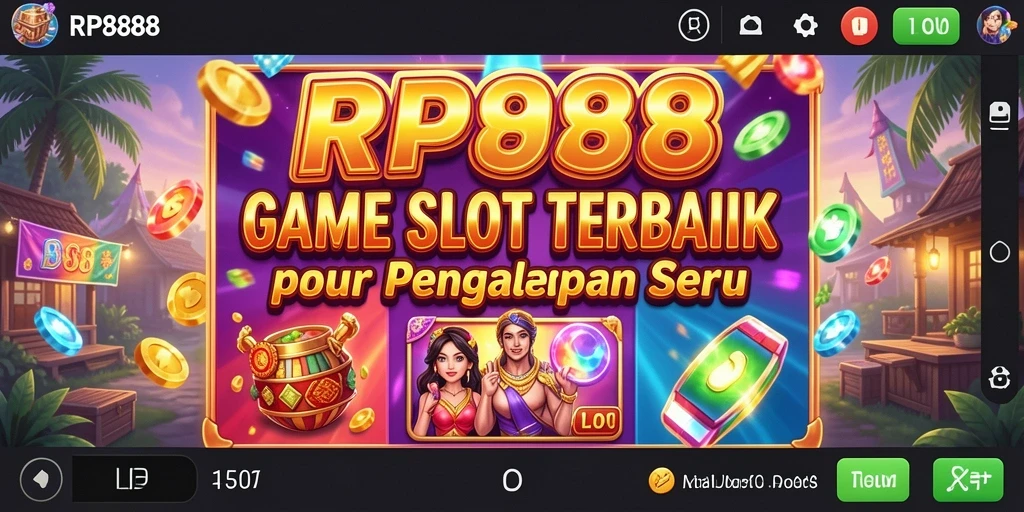 Screenshot gameplay RP888 menampilkan gulungan slot yang berputar dengan penuh warna.