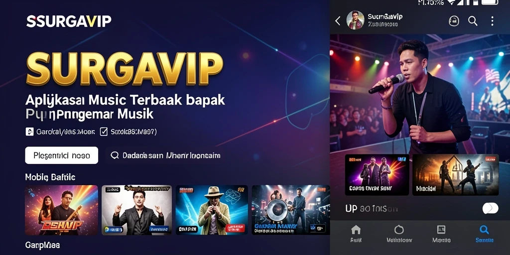 Tampilan gameplay dari aplikasi musik SURGAVIP yang menarik dan penuh warna.