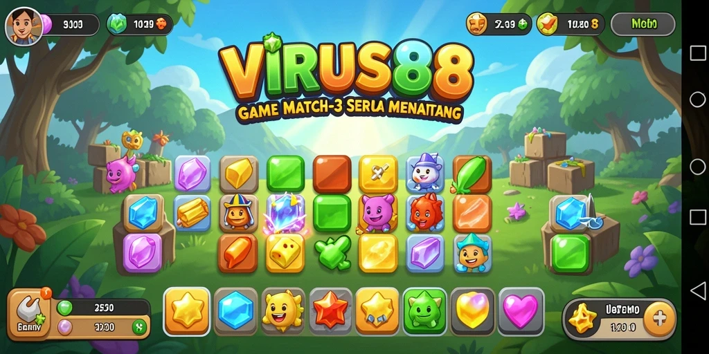 Tampilkan gameplay seru dan tantangan Match-3 di VIRUS88.