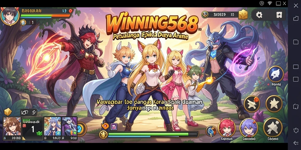 Tampilan gameplay menarik dari WINNING568 dengan karakter anime.